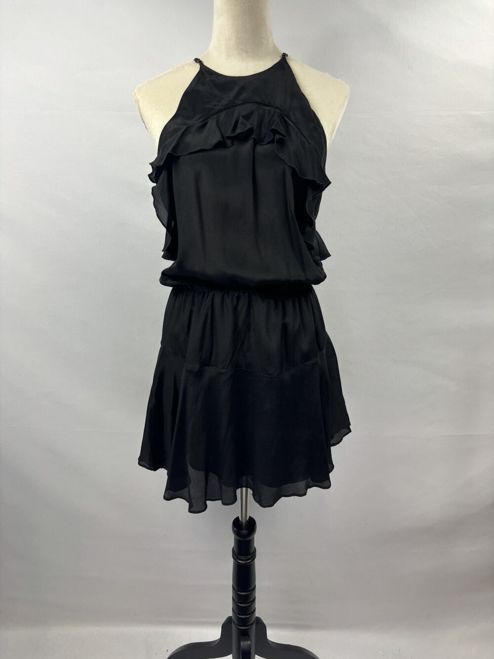 Karina Grimaldi Celine Mini Dress Black Medium Ruffled Adjustable Straps Mini